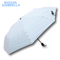 Favores Do Casamento OEM Giveaways 21 Polegadas Senhoras Personalizado Tiras Azuis UV Proteger Ao Ar Livre 3 Segurança Dobrável O Guarda-chuva À Prova de Vento